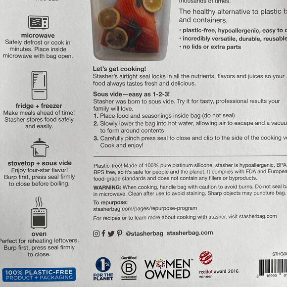 2-Piece Set STASHER Aqua/Clear Reusable Food Storage Bags, 8.5"x"10.25x"1.5" - Picture 10 of 10